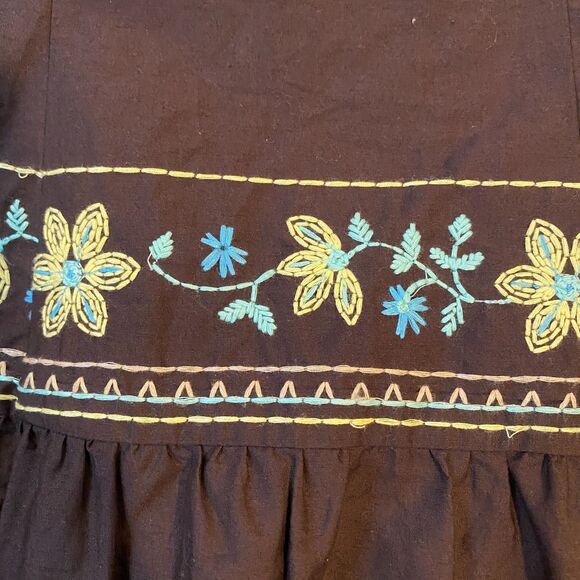Trixxi Brown Floral Embroidered Halter Sundress Size 5 Smocked Boho Festival - Picture 4 of 8